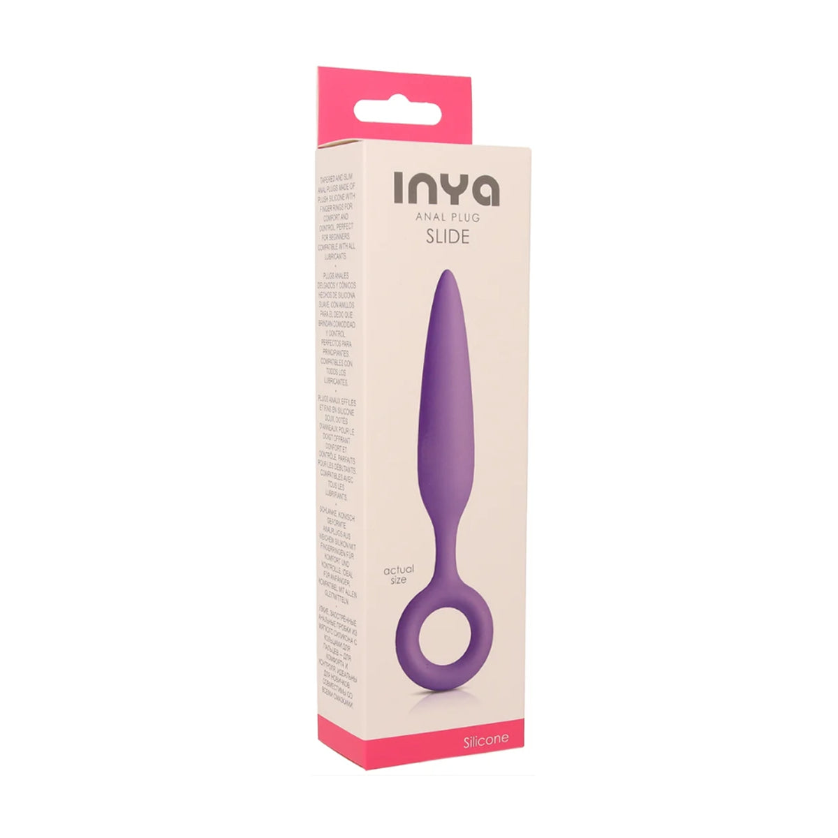 Inya Slide Anal Plug Purple in retail packaging