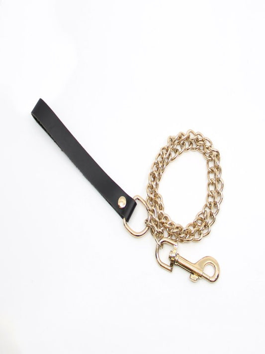 Love In Leather Leather & Chain Leash Gold Leash Gold