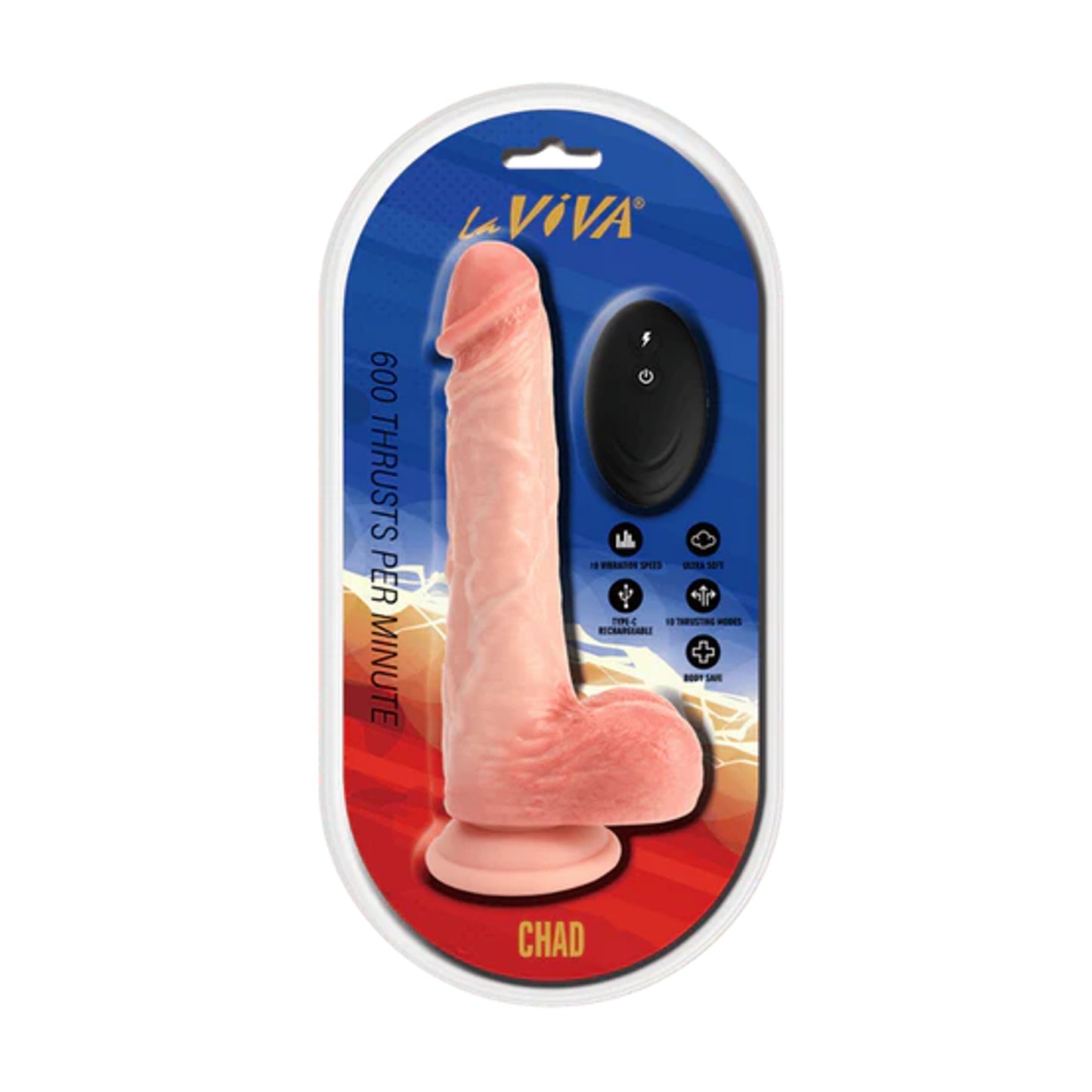 LaViva Chad 6 Inch Thrust & Vibration Remote Control Dildo in retail packaging