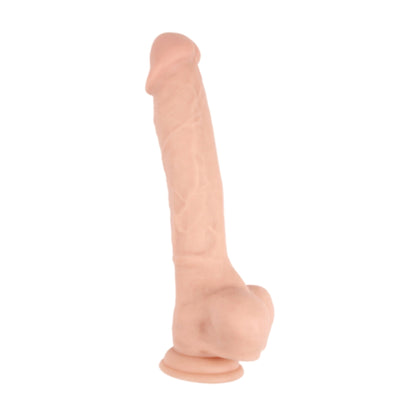 Long realistic dildo with defined head and suction cup base