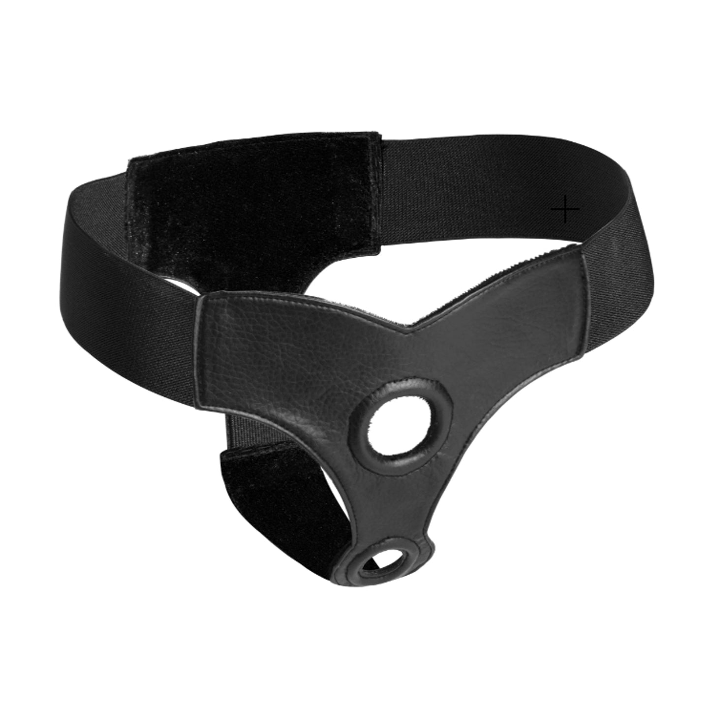 Black g-string style harness with dual front openings