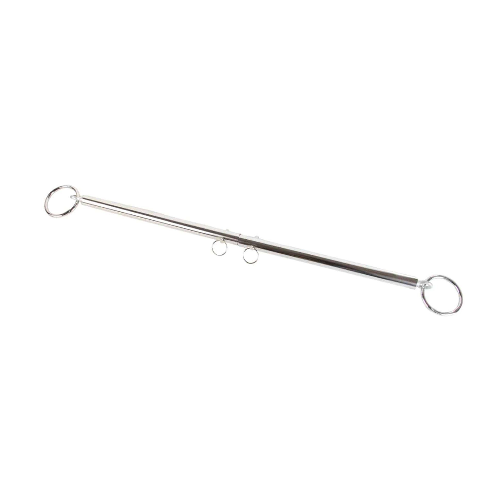 Front view of chrome adjustable spreader bar with attachment rings 