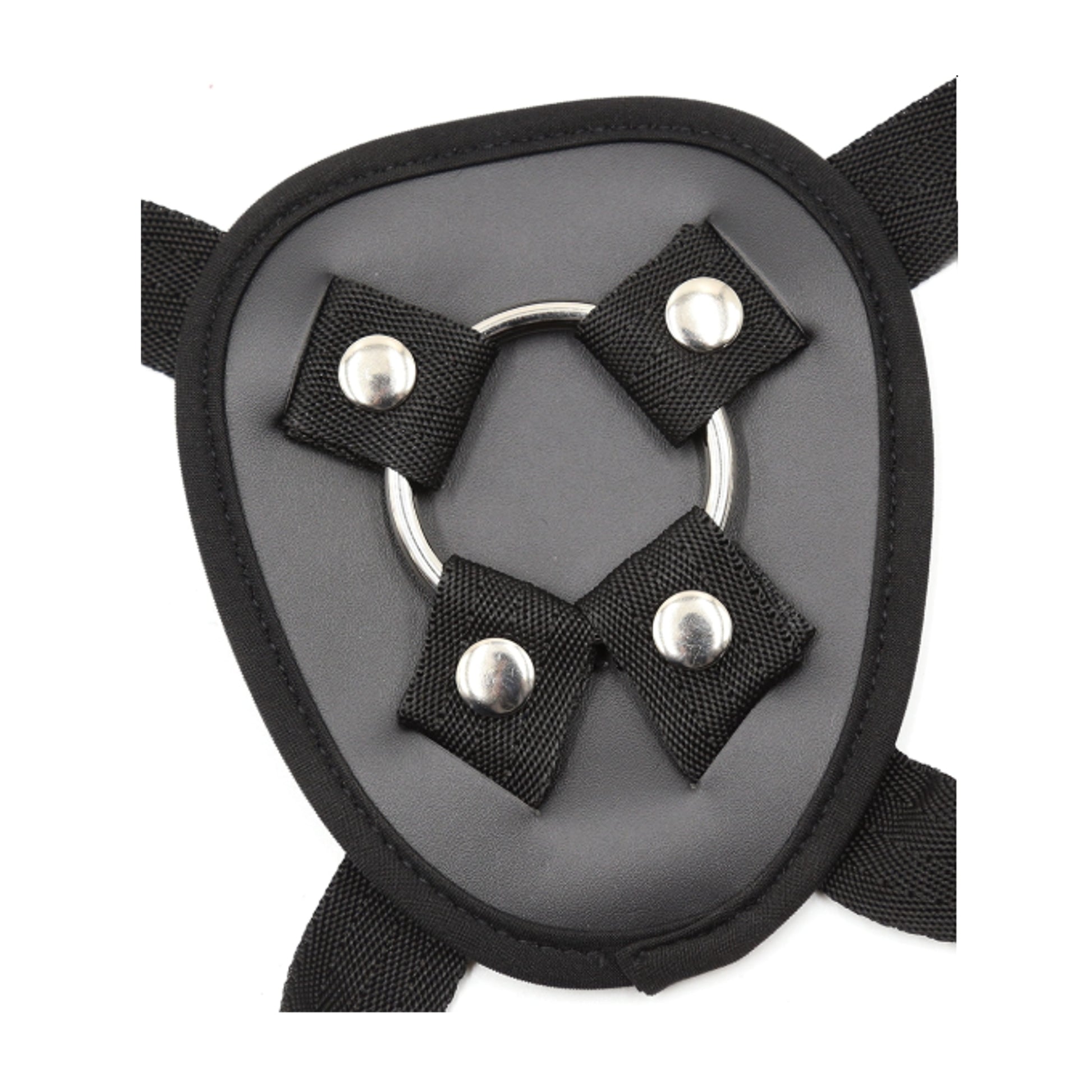 Love In Leather Harness Black Strap On Ring Front View