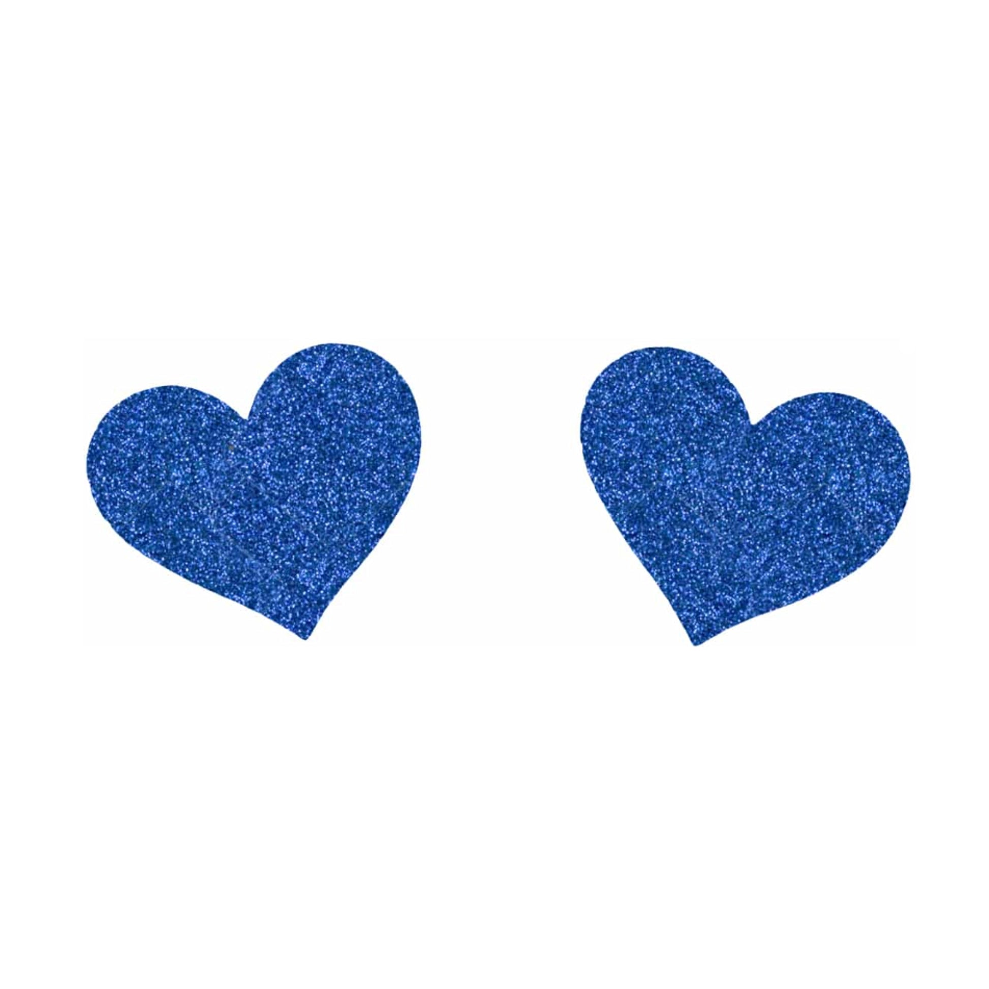 Blue glitter heart-shaped nipple pasties front view