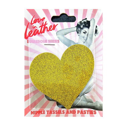 Love In Leather Burlesque Heart Pasties Gold retail packaging