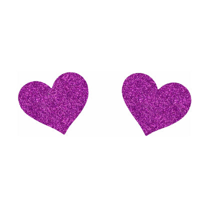 Purple glitter heart-shaped nipple pasties front view