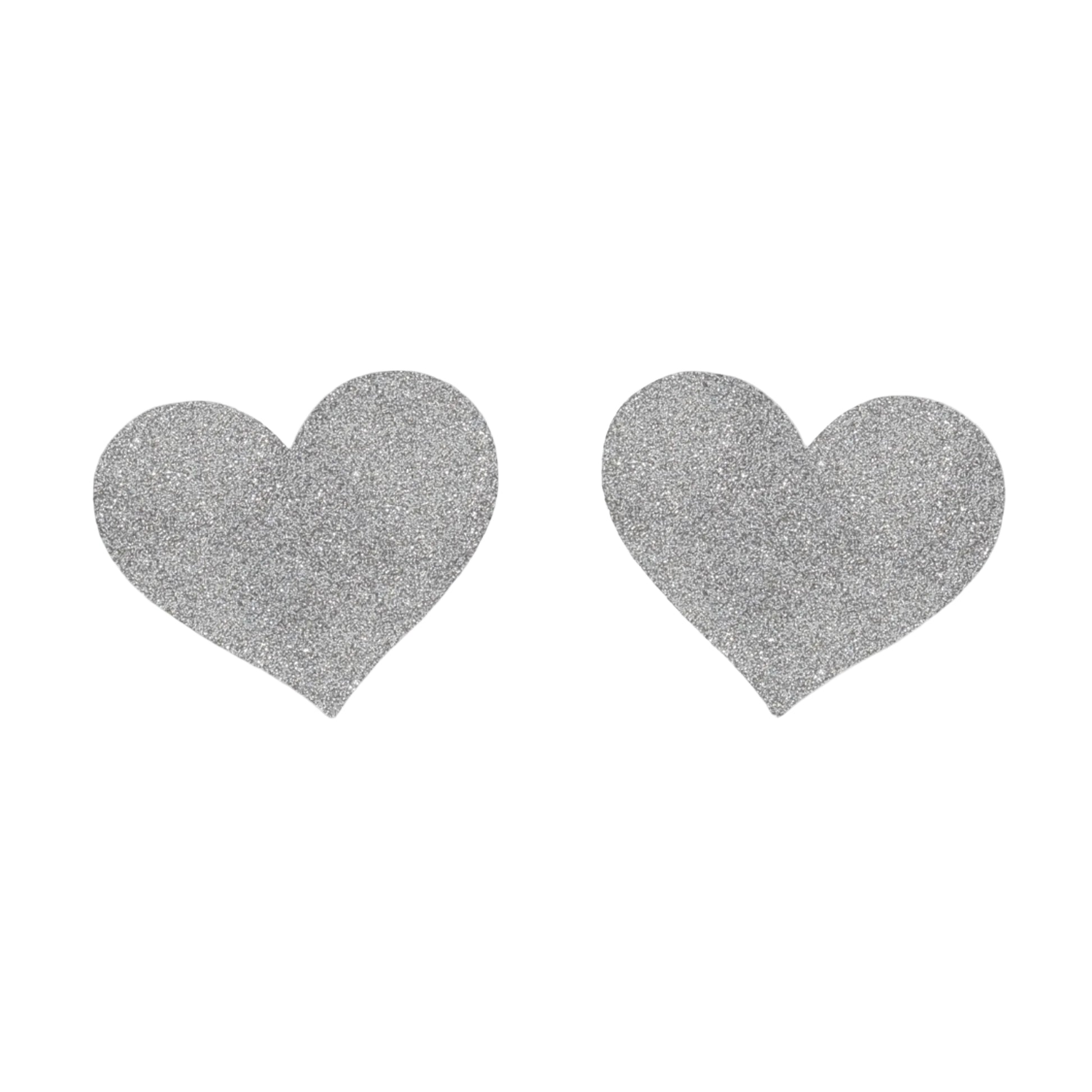Silver glitter heart-shaped nipple pasties front view