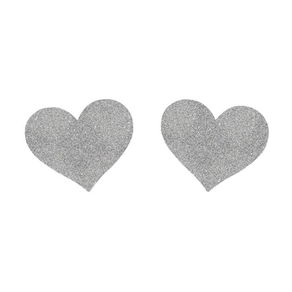 Silver glitter heart-shaped nipple pasties front view