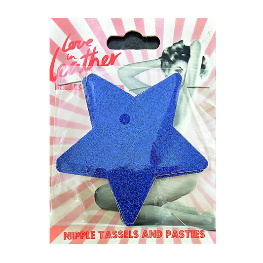 Love In Leather Burlesque Star Pasties Blue retail packaging
