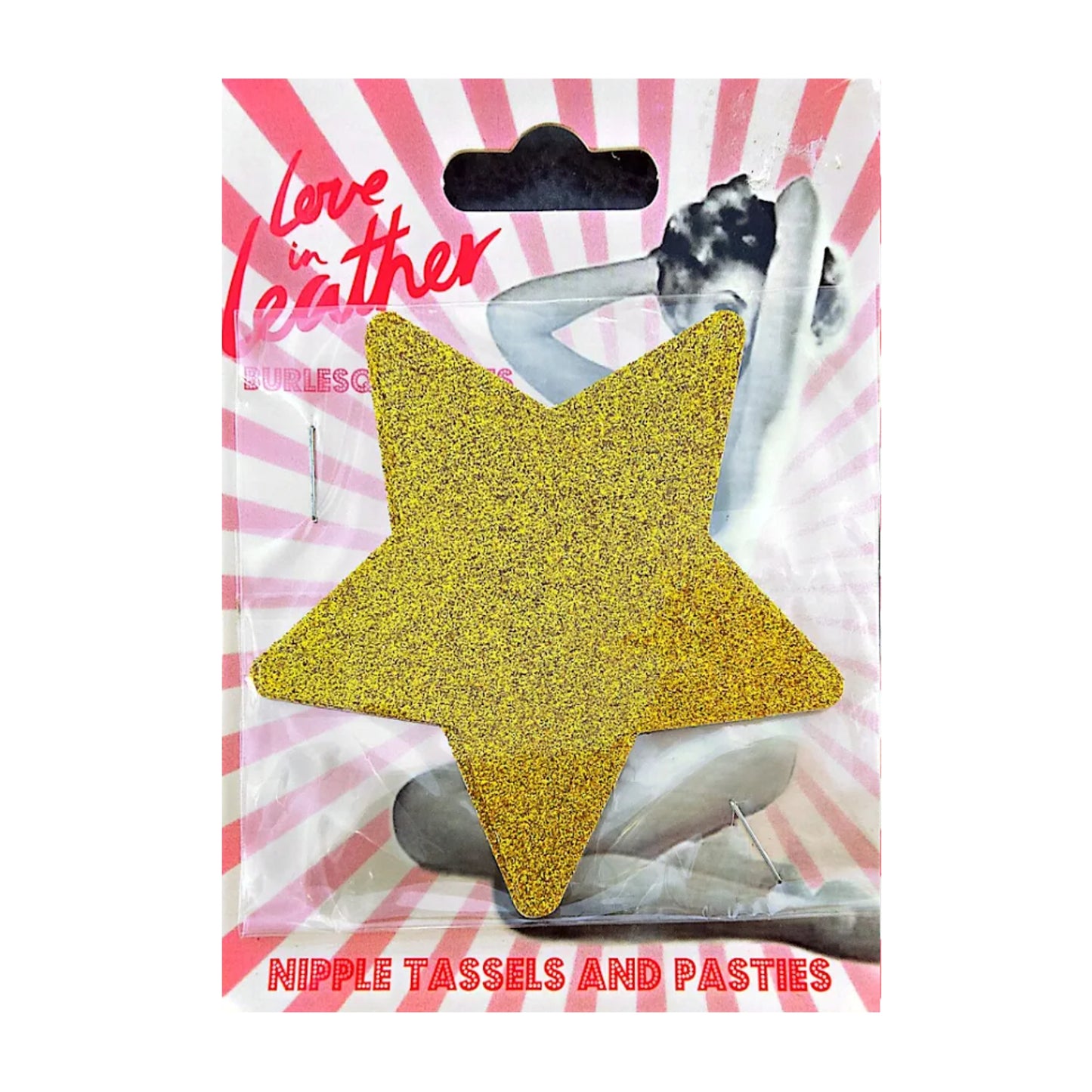 Love In Leather Burlesque Star Pasties Gold retail packaging