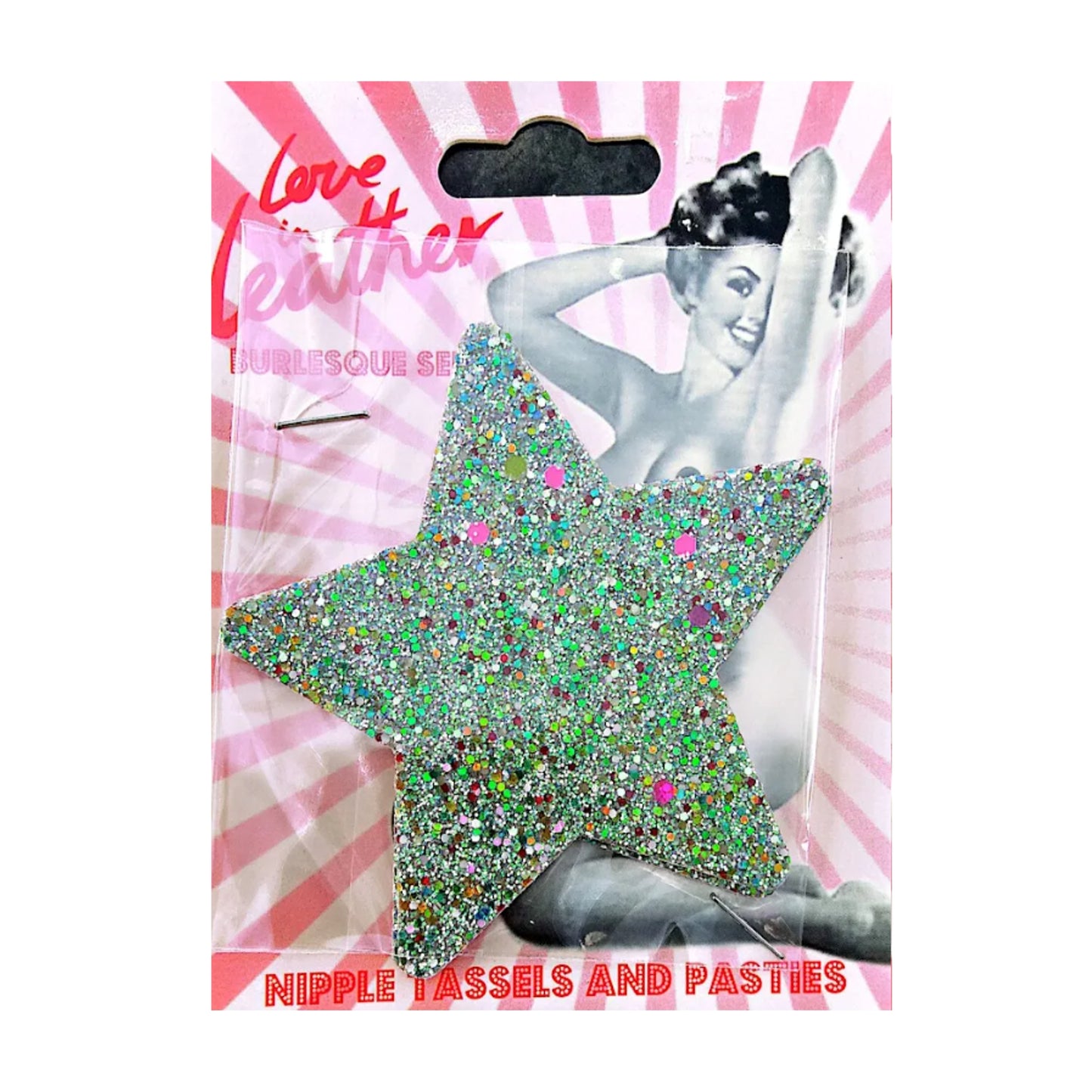 Love In Leather Burlesque Star Pasties Iridescent retail packaging
