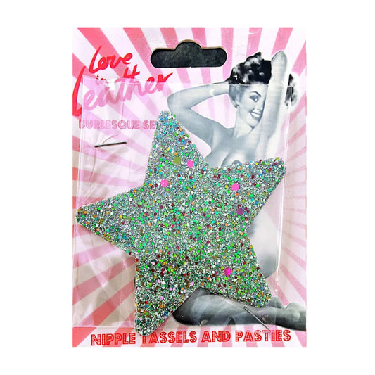 Love In Leather Burlesque Star Pasties Iridescent retail packaging