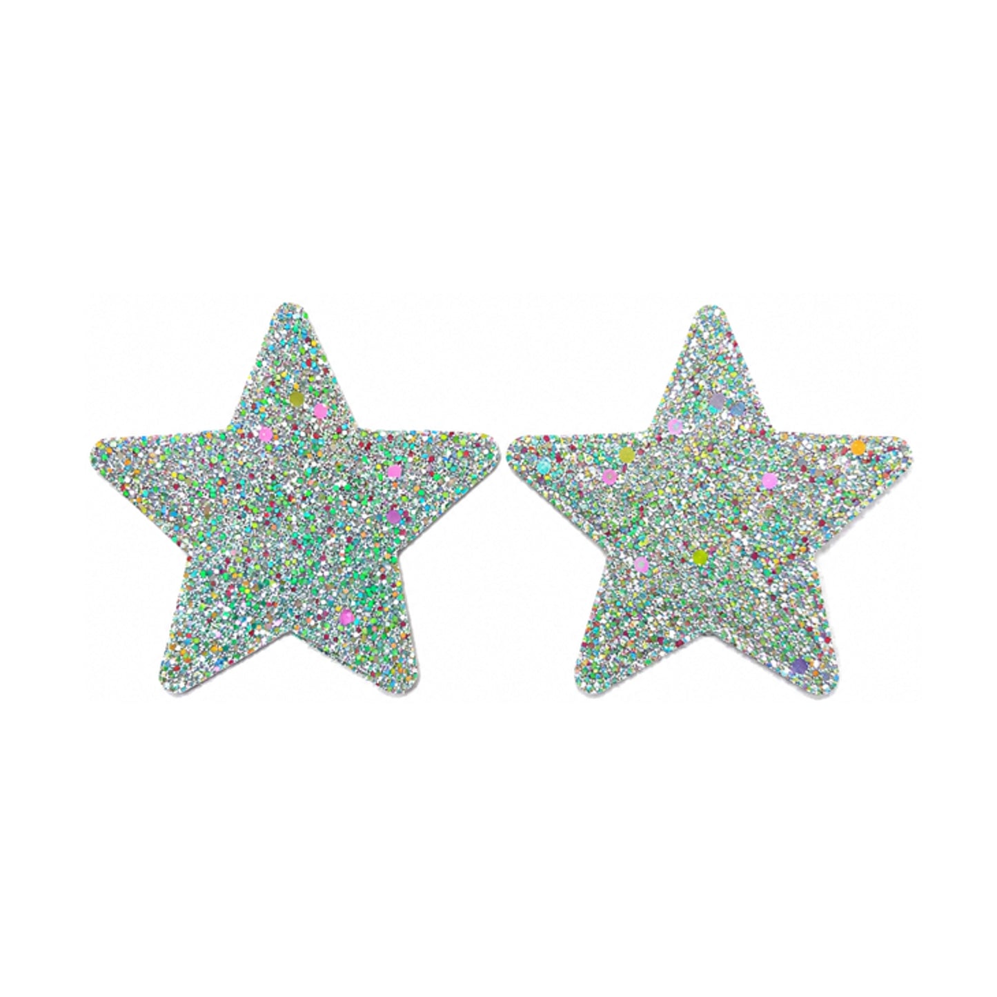 Iridescent glitter star-shaped nipple pasties front view