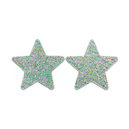 Iridescent glitter star-shaped nipple pasties front view