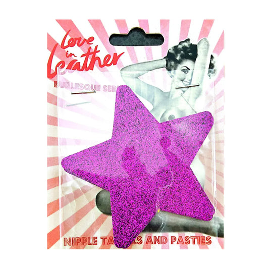 Love In Leather Burlesque Star Pasties Purple retail packaging