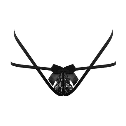 Love In Leather Floating Lace Panty Black front view