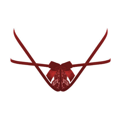 Love In Leather Floating Lace Panty Wine front view