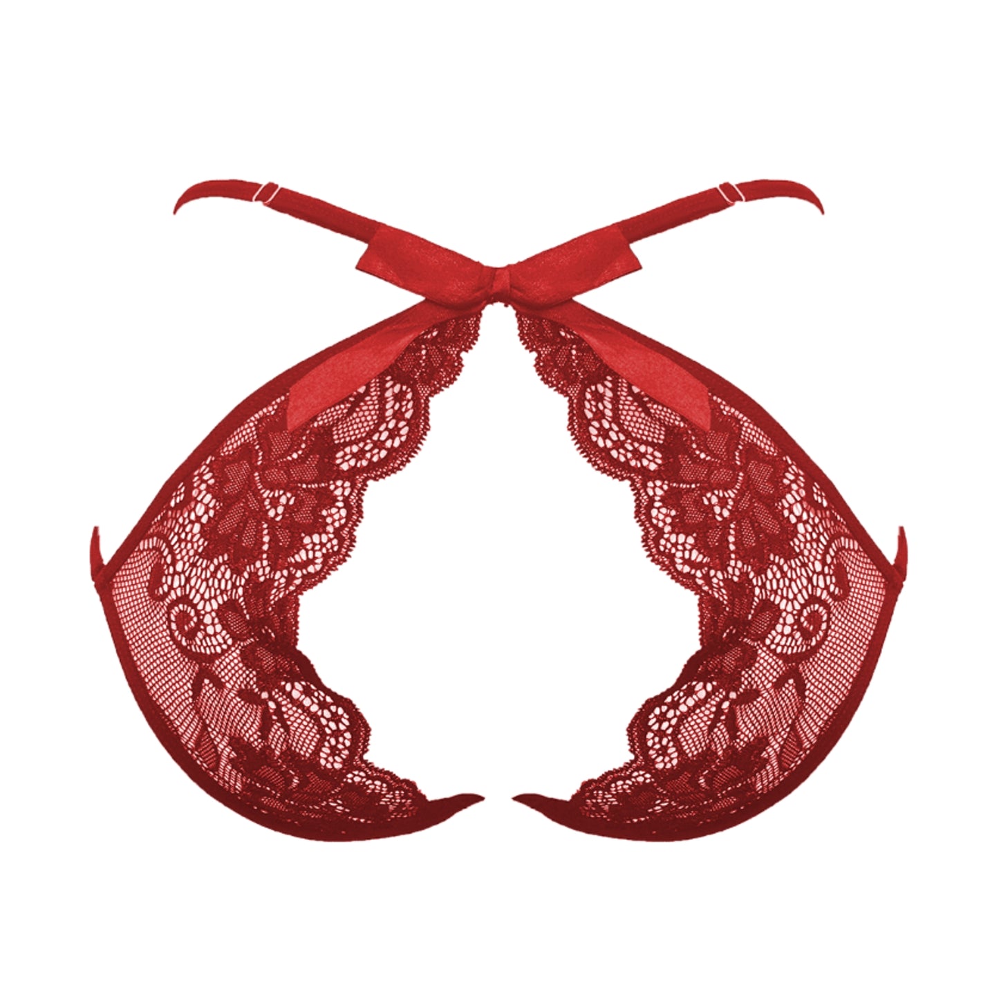 Wine floating lace panty rear view with satin bow