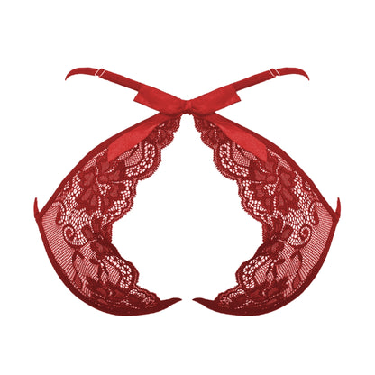 Wine floating lace panty rear view with satin bow