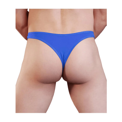 Blue mens lycra g-string rear view