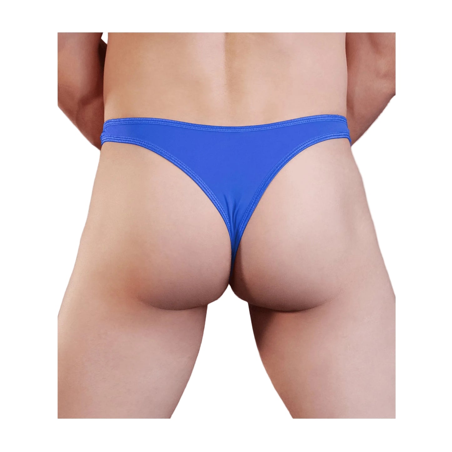 Blue mens lycra g-string rear view