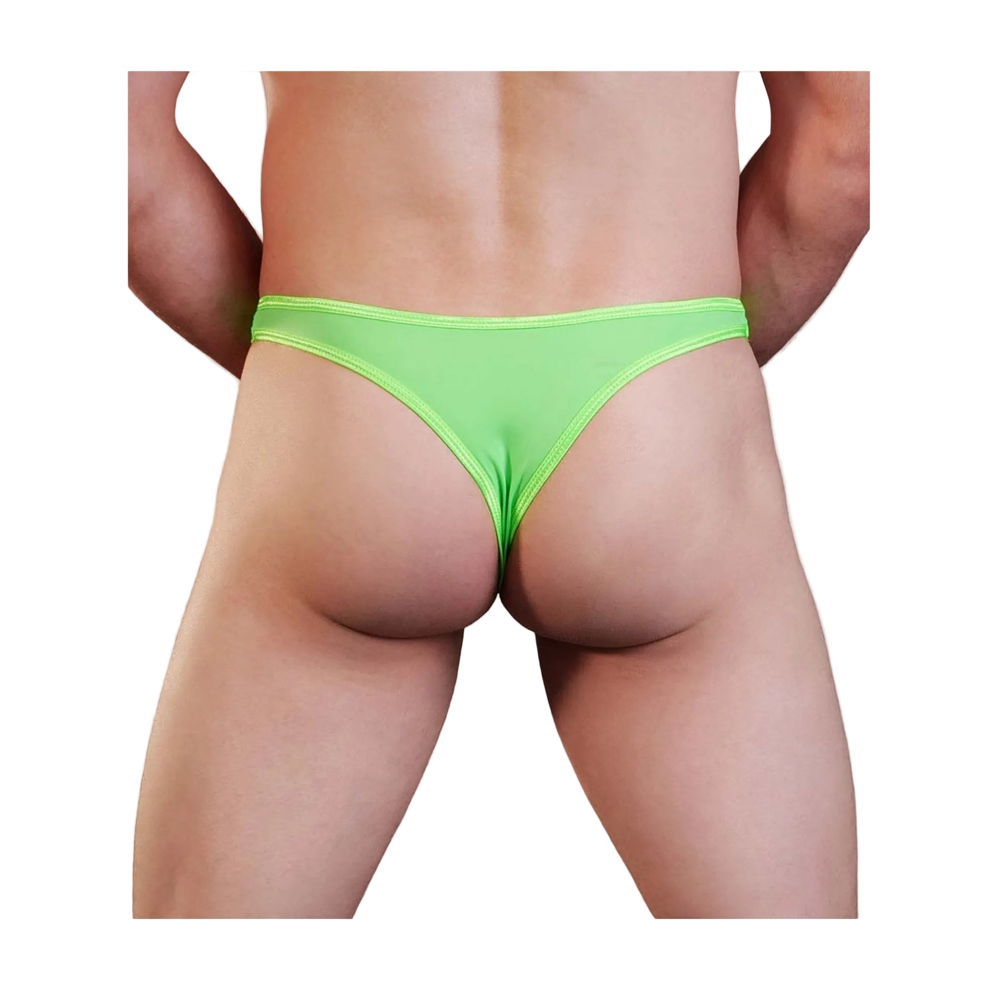 Green mens lycra g-string rear view