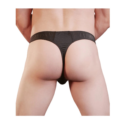 Black mens lace pouch g-string rear view