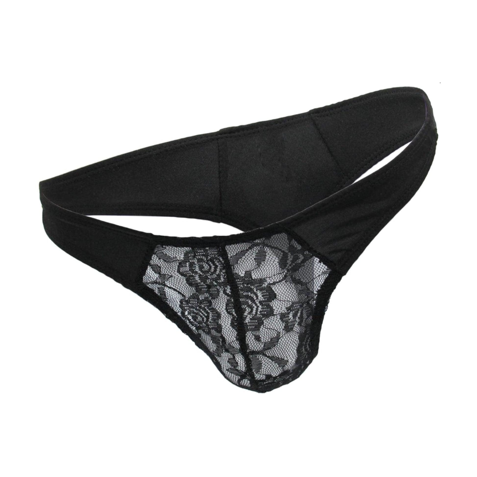 Black mens lycra lace g-string product view