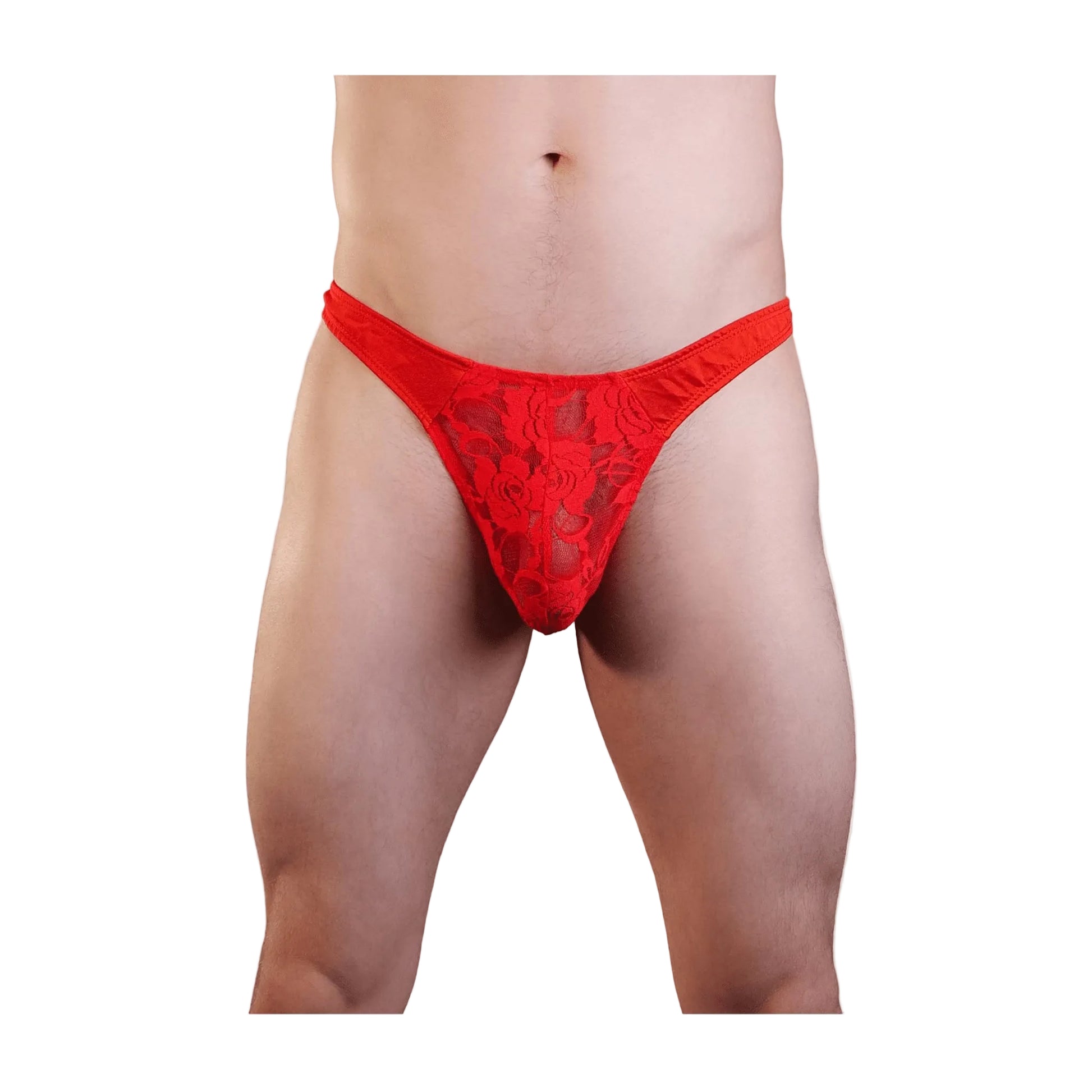 Love In Leather Mens Lycra & Lace G-String Red S-M front