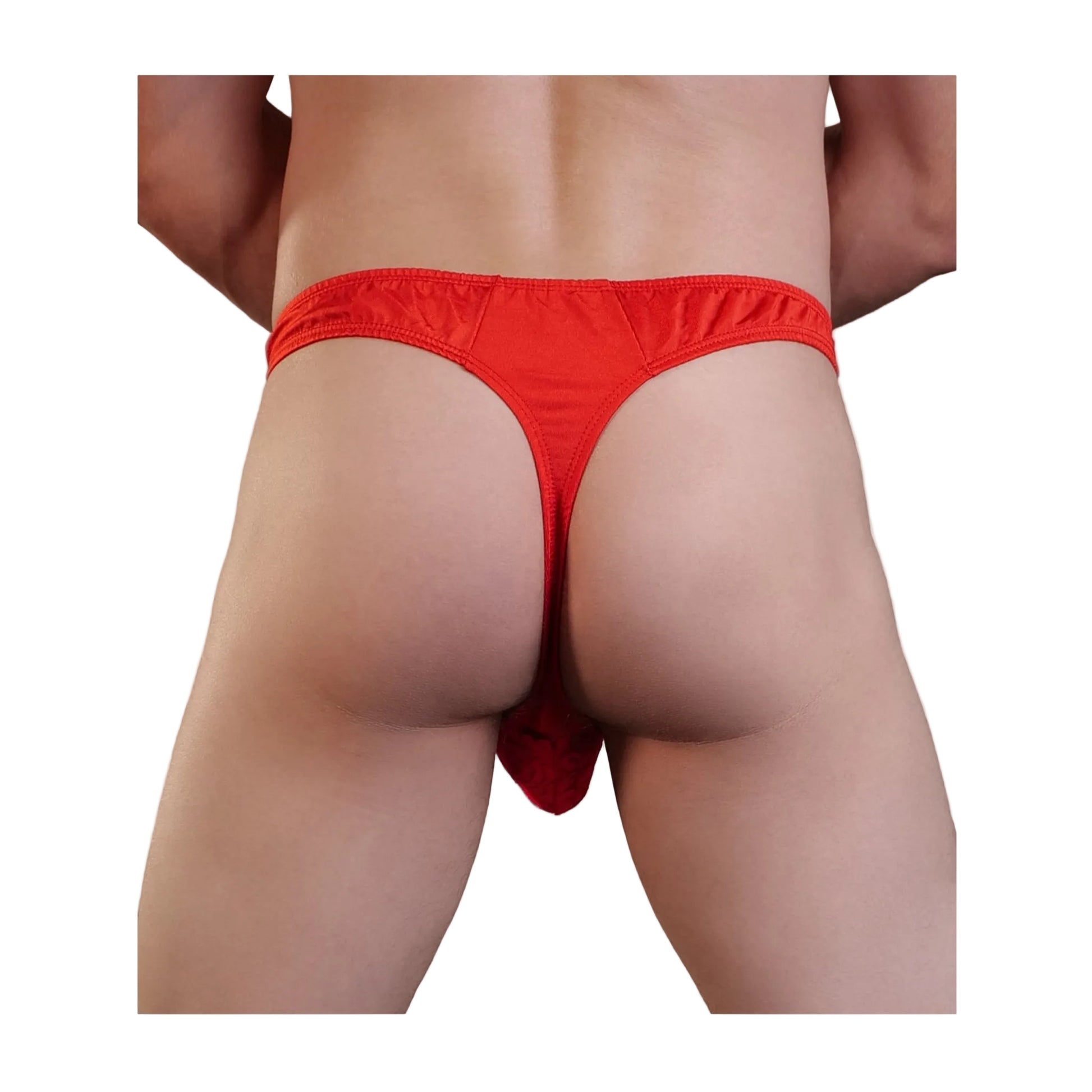 Red mens lace pouch g-string rear view