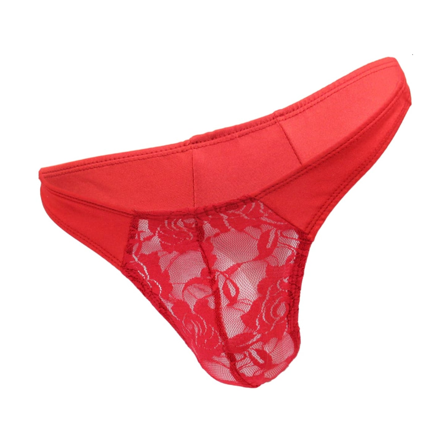 Red mens lycra lace g-string product view