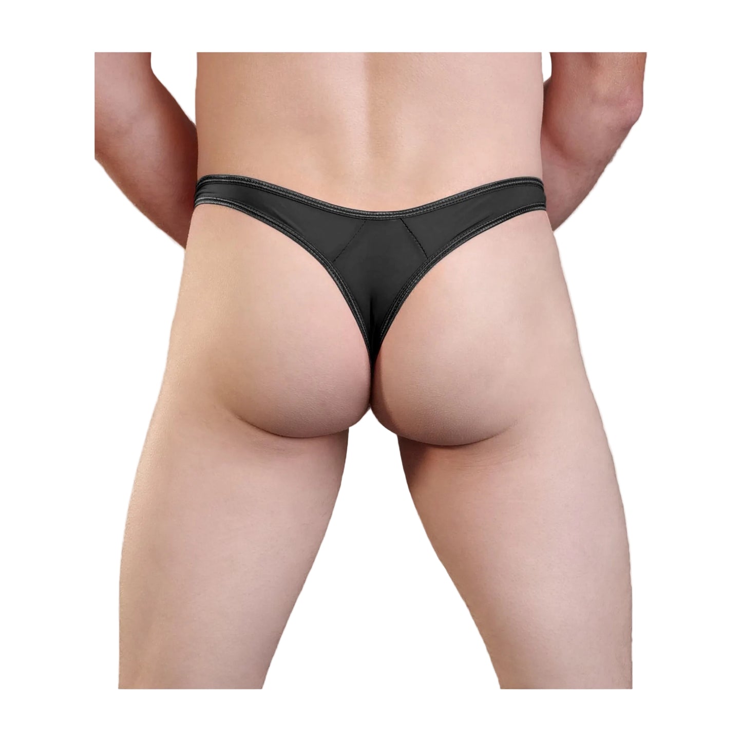 Black mens g-string rear view on model