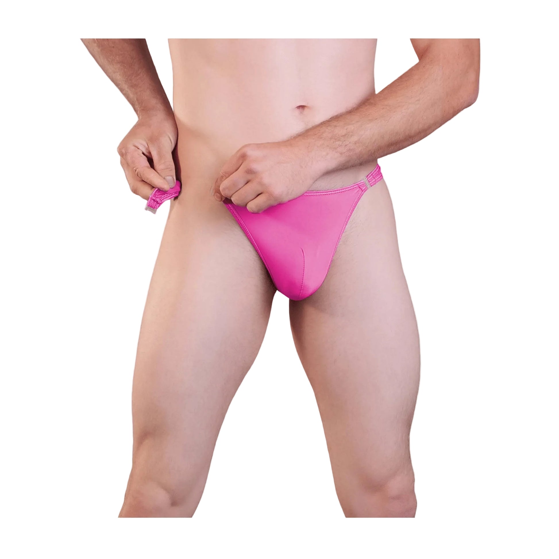 Hot pink mens g-string quick-release side clip detail