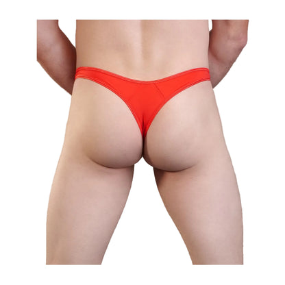 Red mens g-string rear view on model