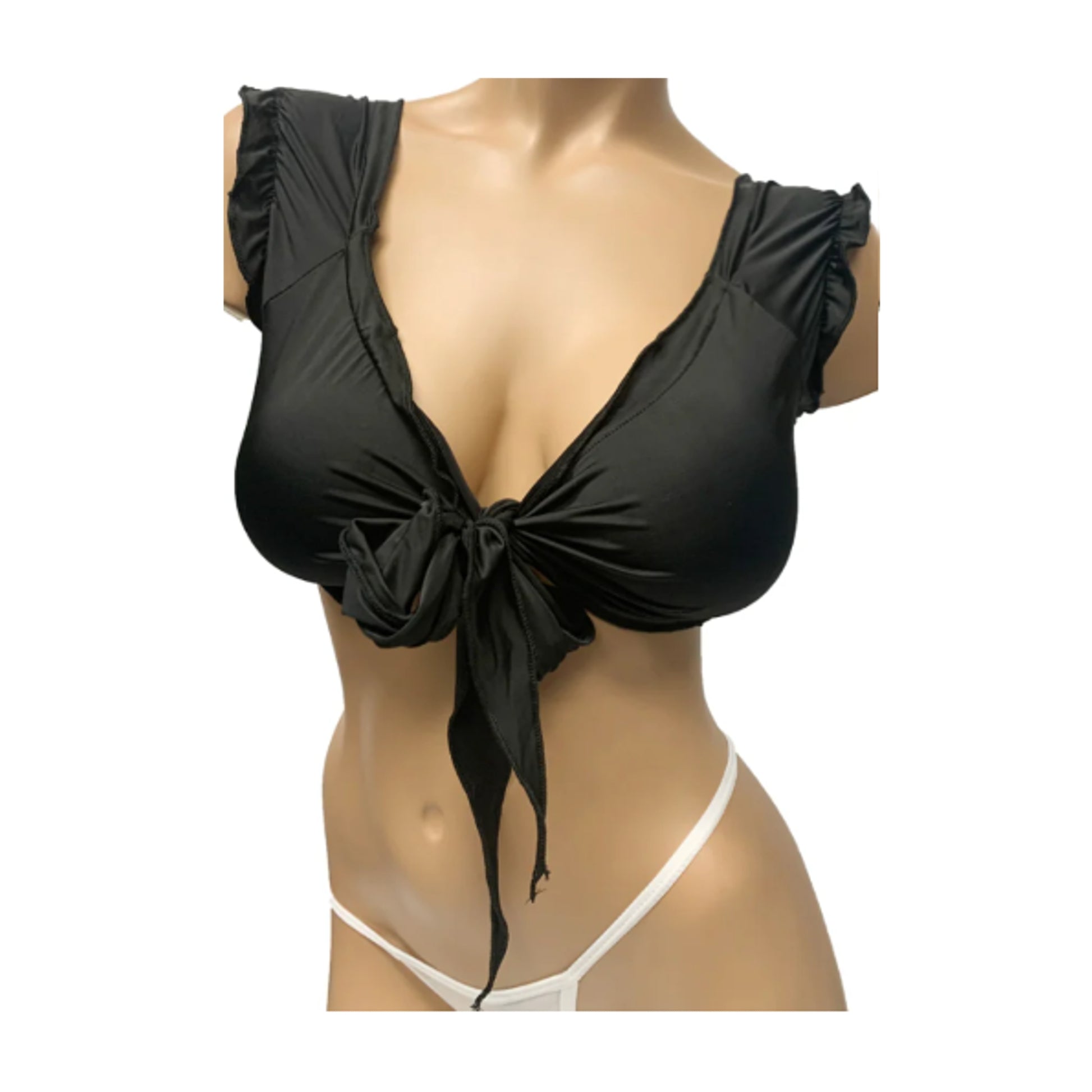 Love In Leather Schoolgirl Tie-Up Top Black OS front view