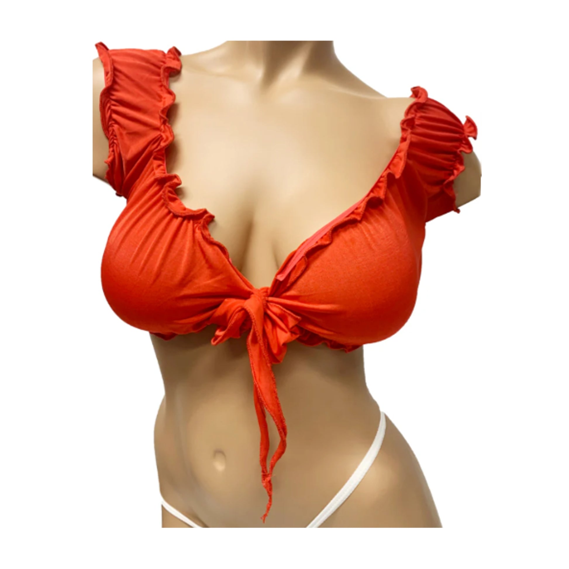 Love In Leather Schoolgirl Tie-Up Top Red OS front view