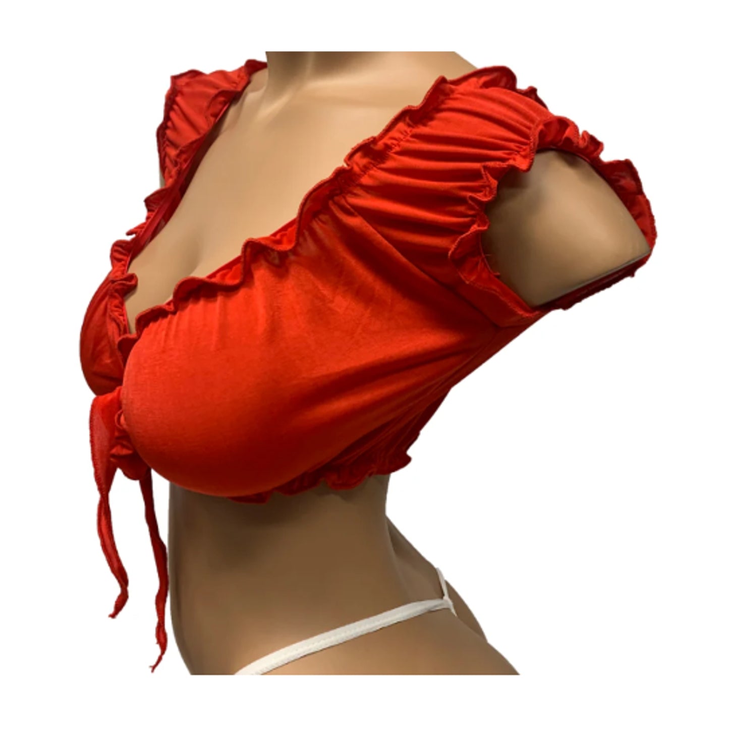 Love In Leather Schoolgirl Tie-Up Top Red OS side view