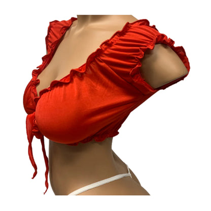 Love In Leather Schoolgirl Tie-Up Top Red OS side view
