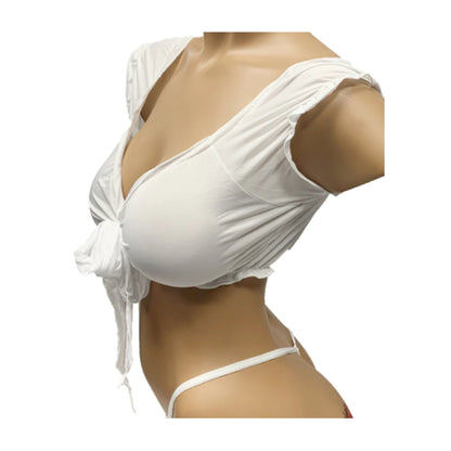 Love In Leather Schoolgirl Tie-Up Top White OS side view