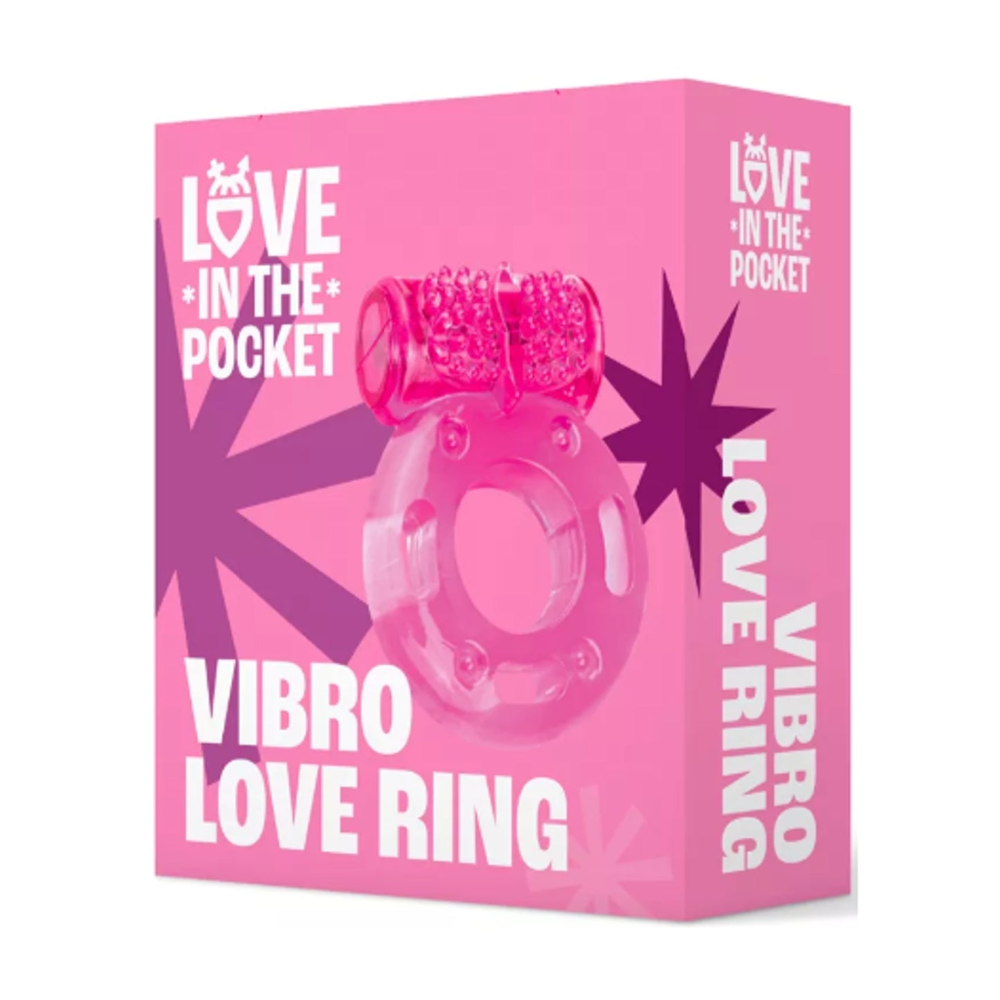 Love In The Pocket Vibro Love Ring Pink in retail packaging
