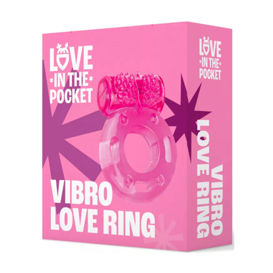 Love In The Pocket Vibro Love Ring Pink in retail packaging
