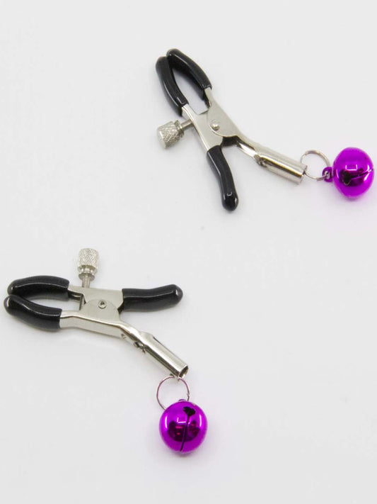 Love In Leather Bell Nipple Clamps Hot Pink