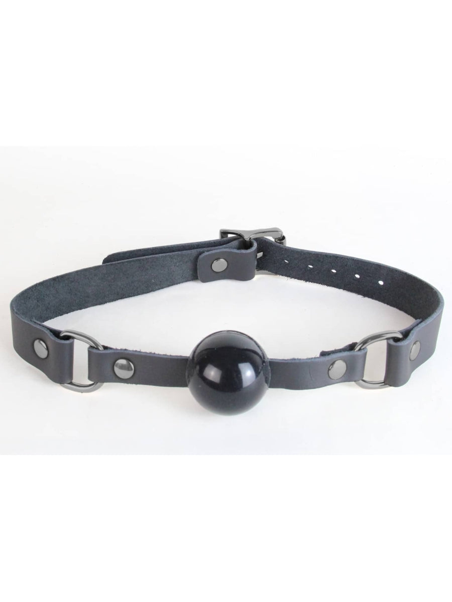 Love In Leather Rubber Ball Gag Black/Pewter