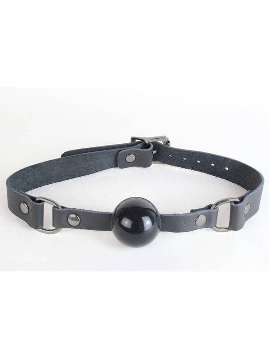 Love In Leather Rubber Ball Gag Black/Pewter