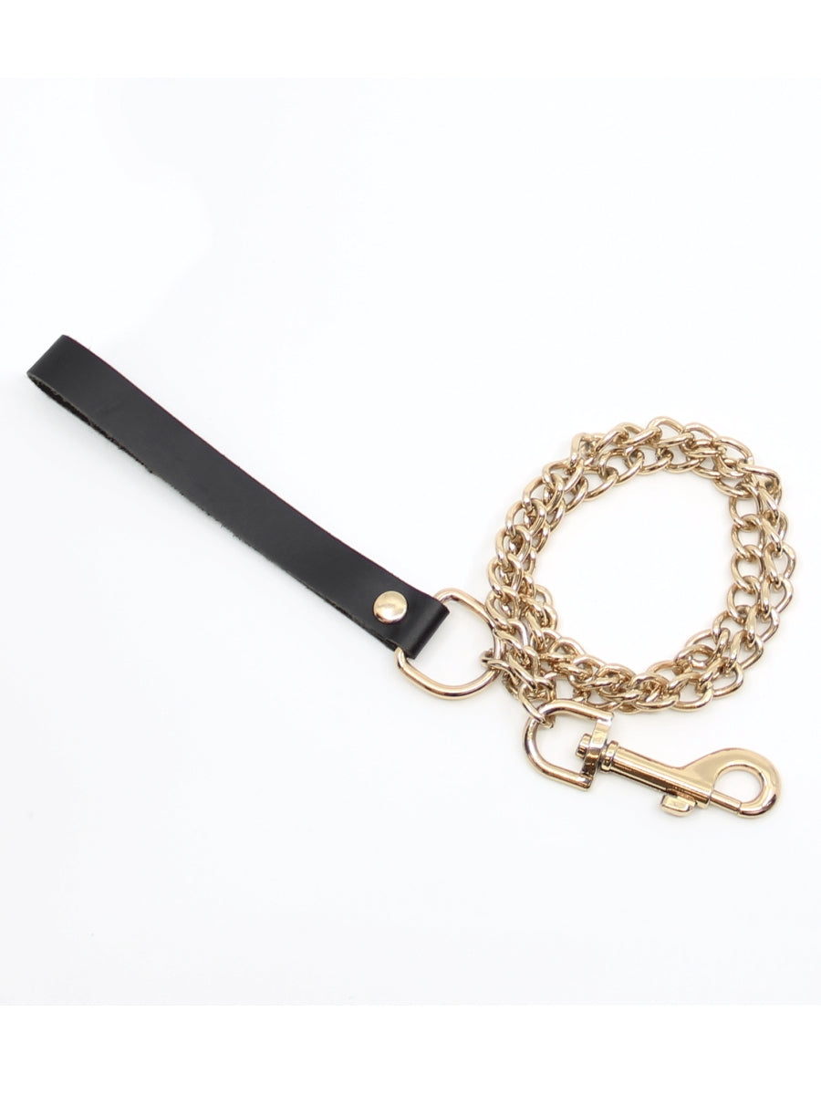 Love In Leather Chain Leash Black/Gold