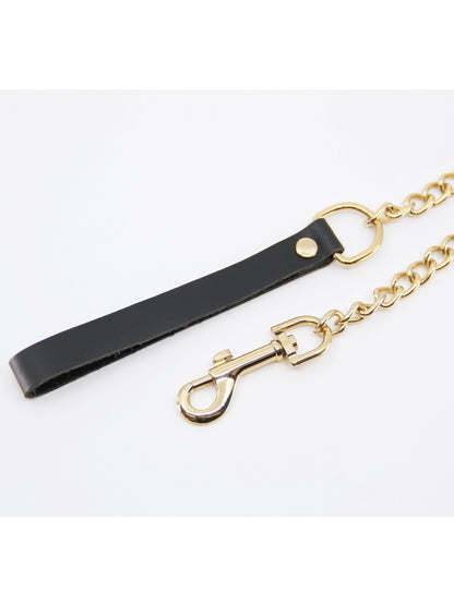 Love In Leather Chain Leash Black/Gold