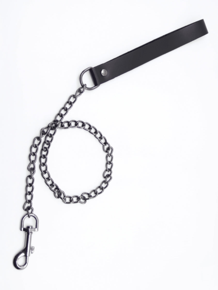 Love In Leather Chain Leash Black/Pewter