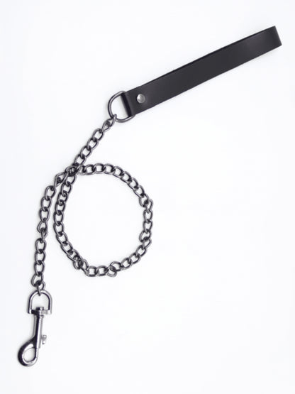 Love In Leather Chain Leash Black/Pewter