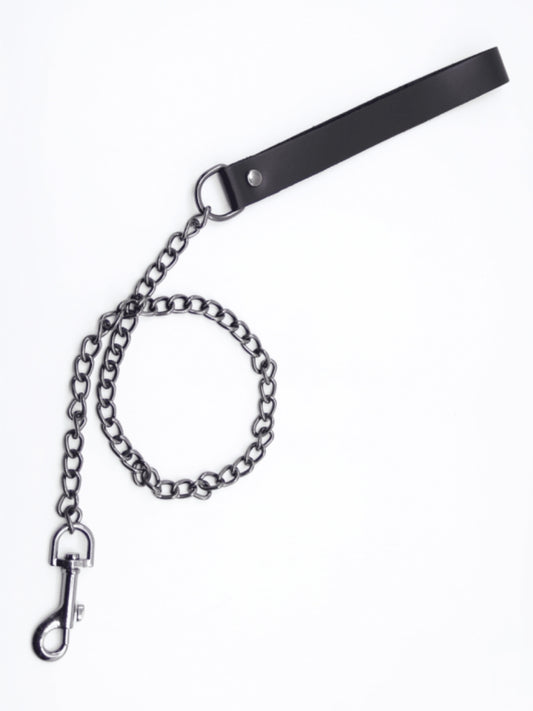 Love In Leather Chain Leash Black/Pewter