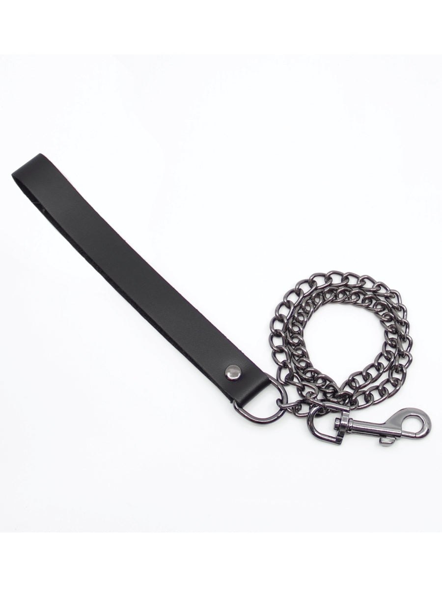 Love In Leather Chain Leash Black/Pewter